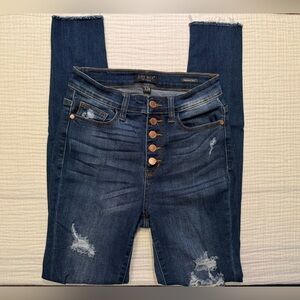 Judy Blue High Rise Button Fly Cuffed Distressed Ripped Skinny Jean Size 7/28